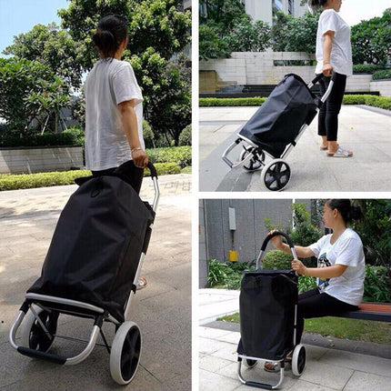 Shopping Cart Trolley Grocery Aluminium Foldable Luggage Wheels Basket Carts Bag - Aimall