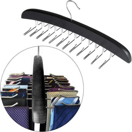 Tie Belt Scarf 24 Hooks Hanger Rack Clip Organiser Holder Storage Wood - Aimall
