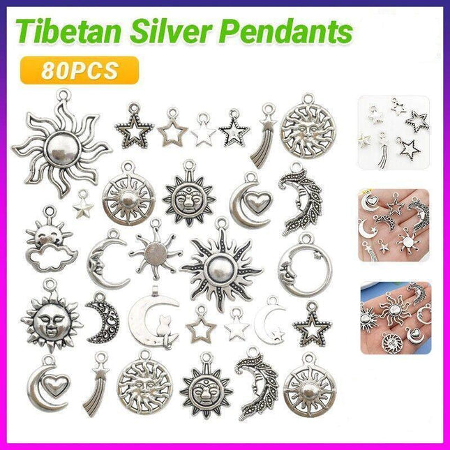 80PCS Mixed Tibetan Silver Charms Pendants Jewelry Making Findings DIY Craft - Aimall