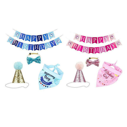 Dog Pet Happy Birthday Banner Hat Headwear Bandana Neckerchief Ties Party Decor - Aimall
