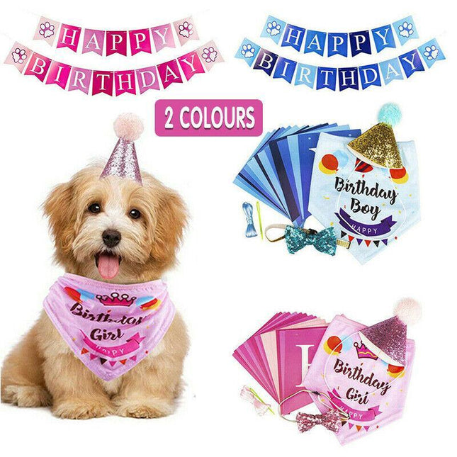 Dog Pet Happy Birthday Banner Hat Headwear Bandana Neckerchief Ties Party Decor - Aimall