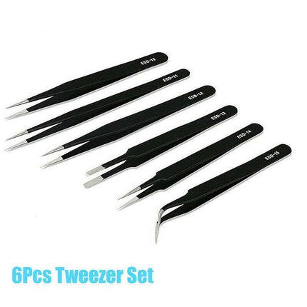 6 Pcs ESD Anti-Static Tweezer Set Tweezers Maintenance Tool Stainless Steel AU - Aimall