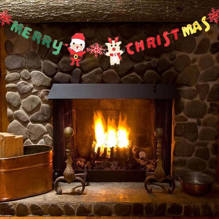 Merry Christmas Banner Felt Christmas Santa Flags Banner Hanging Xmas Decoration - Aimall