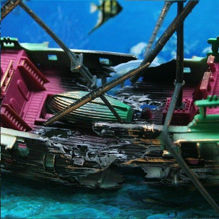 Fish Tank Ornament Split Wreck Ship Boat Sunk Destroyer Aquarium Cave Decor - Aimall