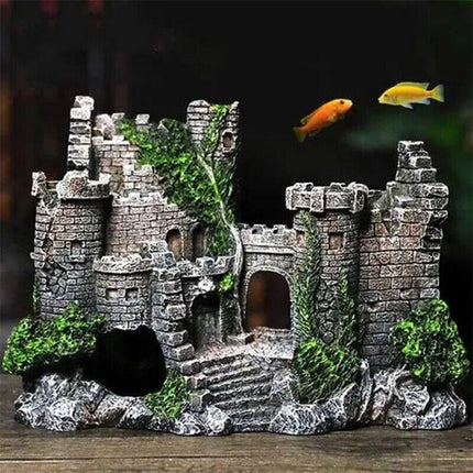 Aquarium Fish Tank Ornament Decor Landscape Ancient Castle Tower Hide Cave Resin - Aimall