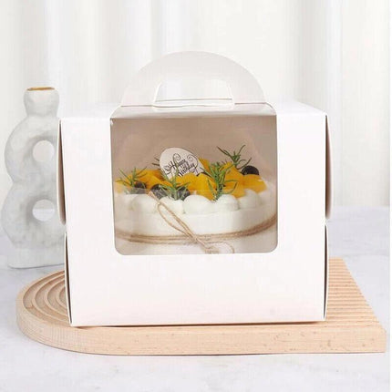 Portable Cake Boxes White Paper Display Window Packing Case Party with Handle AU - Aimall