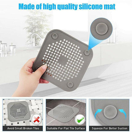 2X Square Drain Cover for Shower Drain Hair Catcher Flat Silicone Plug for Bath - Aimall