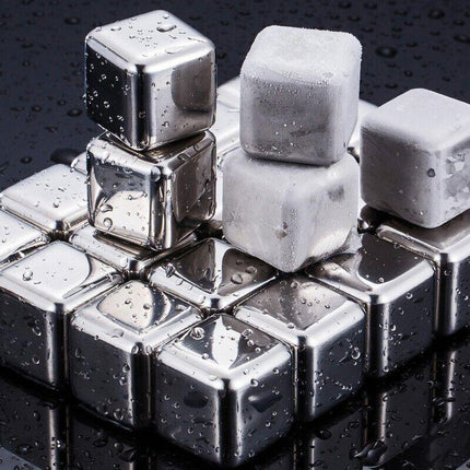 Stainless Steel Whiskey Stones x 8 Ice Cubes With Tong Reusable Cooling Ice Cube - Aimall