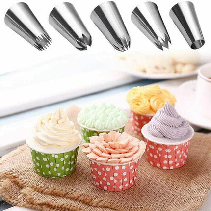 5x Large Cream Icing Piping Nozzles Set Kit Pastry Tips DIY Cake Decorating Tool - Aimall