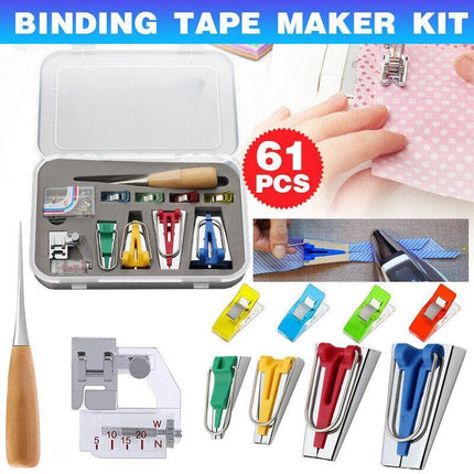 61pcs Fabric Bias Tape Maker Sewing Binding Quilting Tool Presser Foot Kit Craft - Aimall