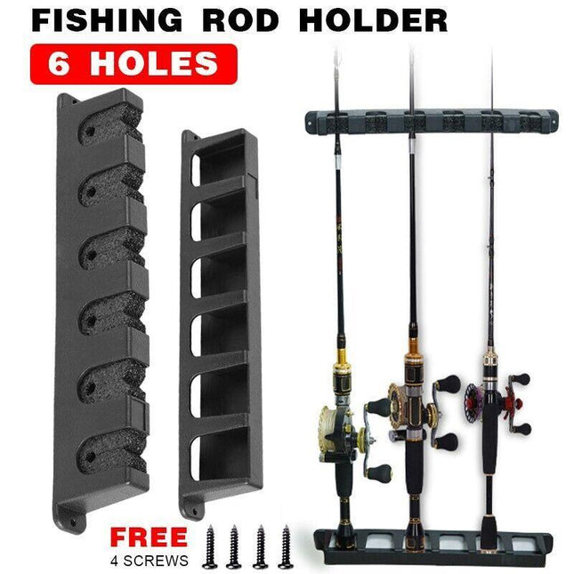 6-Rod Rack Fishing Pole Holder Tackle Wall Fishing Rod Storage Fixed Stand - Aimall