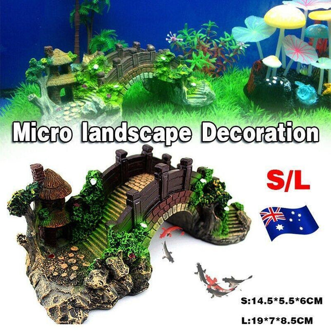 Aquarium Fish Tank Ornament Bridge Resin Rock Pavilion Tree Landscape Decoration - Aimall