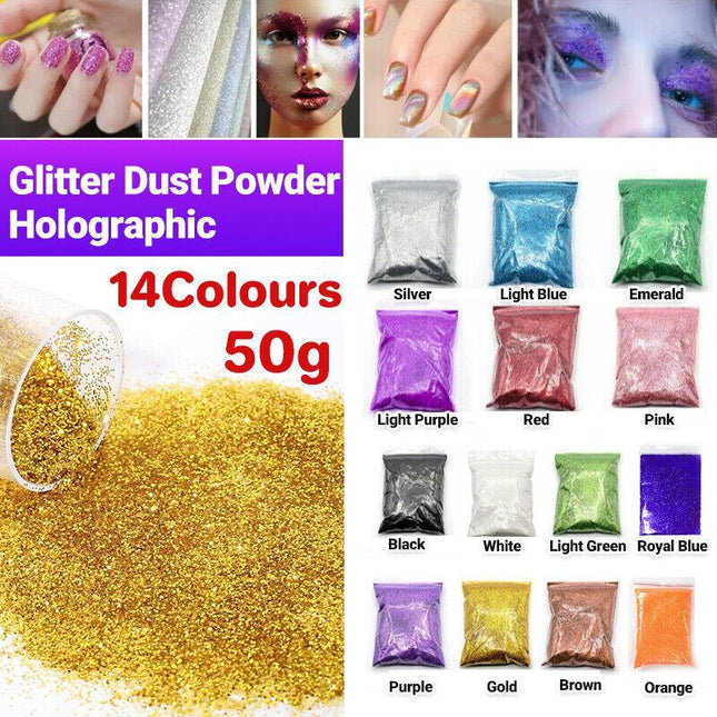 50G Fine Glitter Dust Powder Holographic Iridescent Metallic Body Nail Art Craft - Aimall
