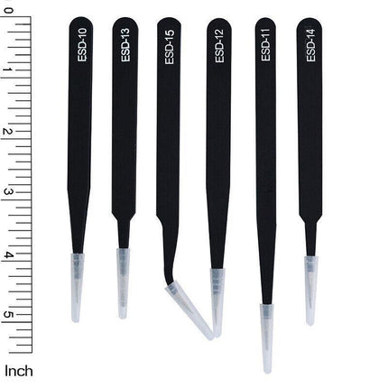 6 Pcs ESD Anti-Static Tweezer Set Tweezers Maintenance Tool Stainless Steel AU - Aimall