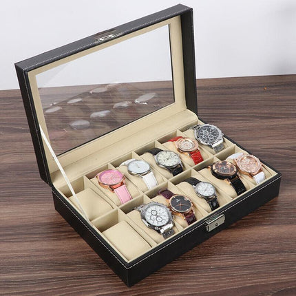 12Grids Leather Watch Jewelry Display Storage Holder Case Box Organizer AU Stock - Aimall