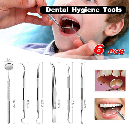 6PCS Dental Hygiene Teeth Cleaning Tools Kit Mirror Scraper Pick Scaler Tweezer - Aimall