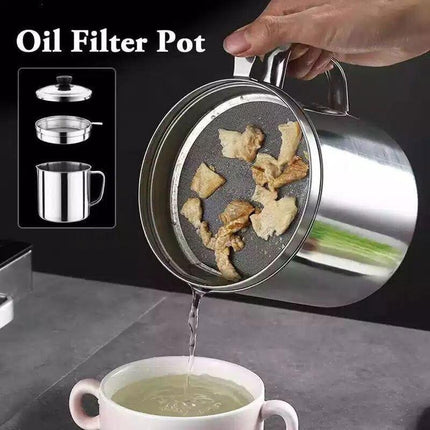 1.8L Stainless Steel Oil Filter Pot Cooking Soup Grease Strainer Separator Home - Aimall