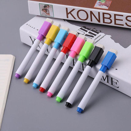8 Colour Whiteboard Marker Pens With Dry Wipe Erase Magnetic Eraser Lid AU Stock - Aimall