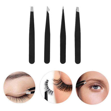 Professional Eyebrow Tweezers Set Plucker Puller Slanted Pointed Tip Manicure AU - Aimall