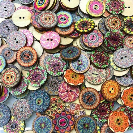 100 Mixed Vintage Wood Buttons Flower DIY Sewing Craft Buttons 2 hole Decorative - Aimall