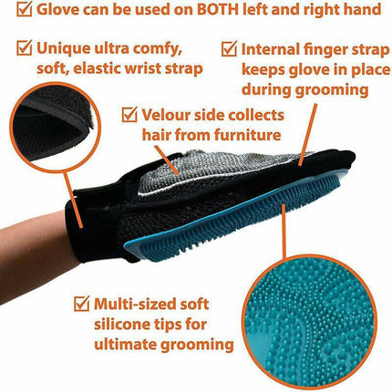 Pet Grooming Glove Luxury Dog Fur Cat Hair Remover 2-in-1 Deshedding Mitt - Aimall