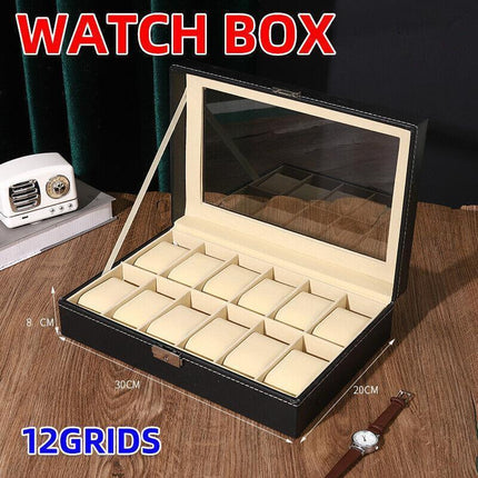 12Grids Leather Watch Jewelry Display Storage Holder Case Box Organizer AU Stock - Aimall