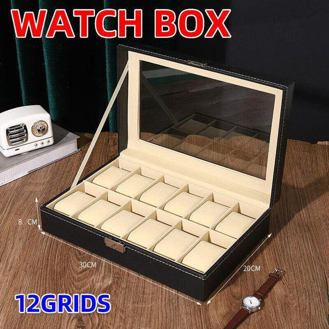 12Grids Leather Watch Jewelry Display Storage Holder Case Box Organizer AU Stock - Aimall