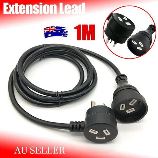 1M Piggyback Extension Cord 240V Power Lead Cable AU 3-Pin Black AU - Aimall
