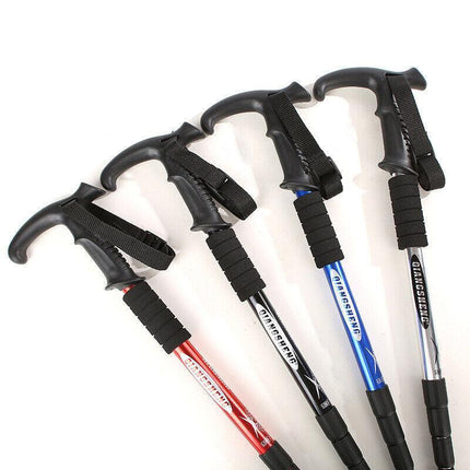 Folding Walking Stick Telescopic Adjustable Antishock Hiking Grip Pole Trekking - Aimall