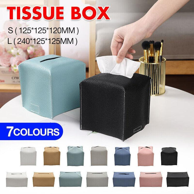 Tissue Box Dispenser Paper Storage Holder Napkin Case Organizer PU Leather Cover - Aimall