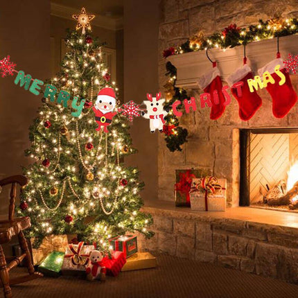 Merry Christmas Banner Felt Christmas Santa Flags Banner Hanging Xmas Decoration - Aimall