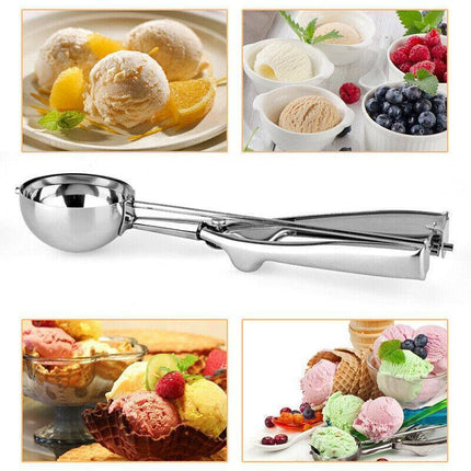 Stainless Steel Icecream Ice Cream Scoop Cookie Dough Mash Spoon Trigger 6cm Dia - Aimall