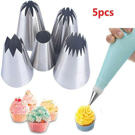 5x Large Cream Icing Piping Nozzles Set Kit Pastry Tips DIY Cake Decorating Tool - Aimall