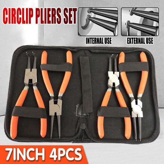 4 PCS 7" Circlip Plier Snap Ring Pliers Heavy Duty External Internal with Pouch - Aimall