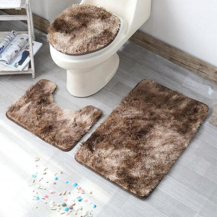 AntiSlip Washable 3pc Bathroom Mat Set Fluffy Toilet Cover Pedestal Rug Bath Mat - Aimall