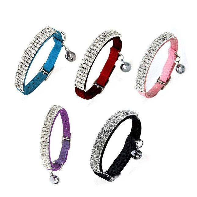 Collar Suede Cat Kitten Puppy Pet safety release adjustable Rhinestone 5 Colours - Aimall