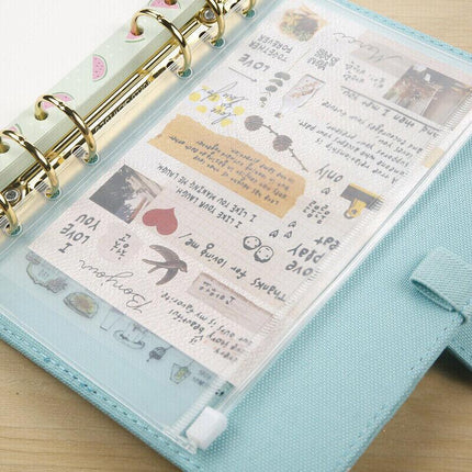 12x A5/A6/A7 Binder Pocket Zipper 6 Holes PVC Document Filling Bags Clear Kit - Aimall