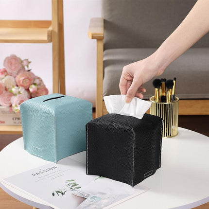 Tissue Box Dispenser Paper Storage Holder Napkin Case Organizer PU Leather Cover - Aimall