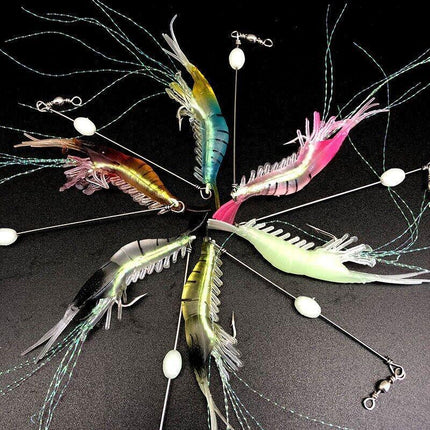 6PCSSoft Plastic Fishing Lures Tackle Prawn Shrimp Flathead Bream Cod Bass Glow - Aimall