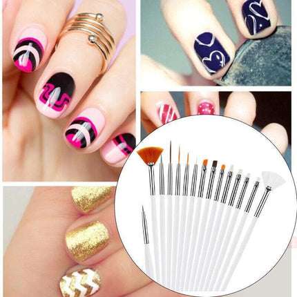 Nail Art Design Brushes Dotting Pen Tool Set Painting UV Gel Drawing Brush 15PCS - Aimall