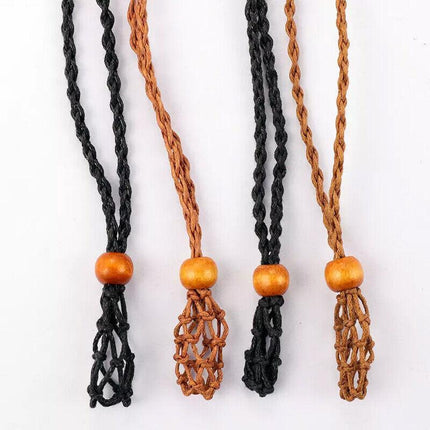 Empty Stone Holder Necklace Crystal Quartz Gemstone Cage Rope Cord Pendant DIY - Aimall