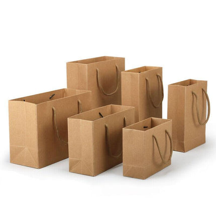 Kraft Paper Bags 50 x Bulk, Gift Shopping Carry Craft Brown Bag with Handles AU - Aimall