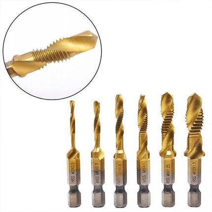 6X HSS Hex Shank Tap Drill Bits Metric Thread Screw Compound Tapping Set Tool - Aimall