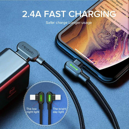 MCDODO Fast USB Cable Heavy Duty Charging Syn Charger iPhone 90 degree angle AU - Aimall