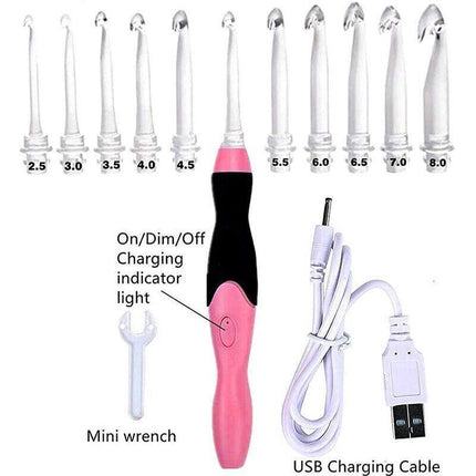 11in 1 LED Light Up Crochet Hooks Set USB Knitting Needles Weave Sewing Tools AU - Aimall