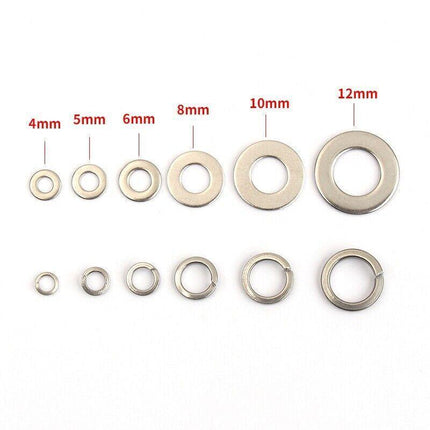 800PCS M4~M12 Flat& Spring Washers Pad Stainless Steel Assortment Metal Lock Kit - Aimall
