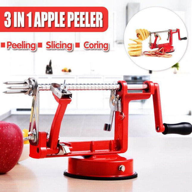 AU 3 in 1 Apple Peeler Red Kitchen Tool Slinky Machine Fruit Cutter Slicer Corer - Aimall