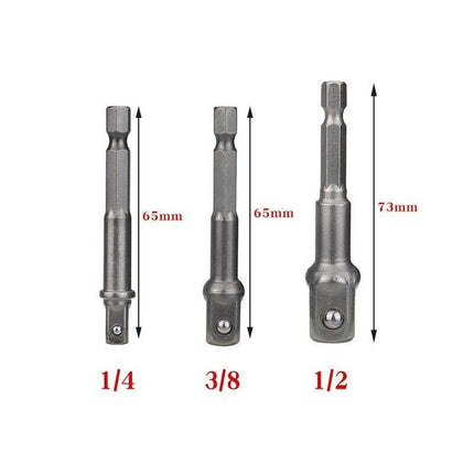 3PC Drill Socket Adaptor Hex Drive To 1/4" 3/8" 1/2" Impact Drill BIts Driver - Aimall