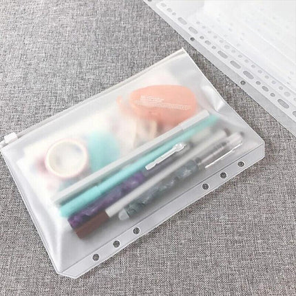 12x A5/A6/A7 Binder Pocket Zipper 6 Holes PVC Document Filling Bags Clear Kit - Aimall