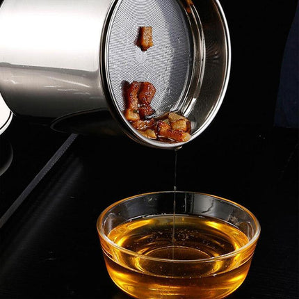 Stainless Steel Oil Strainer Pot Container Jug Storage Can Filter Cooking Grease - Aimall